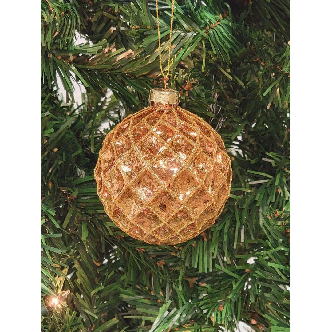 Copper Quilted Ball Glass Christmas Ornament F07M7-9-LH76-23186