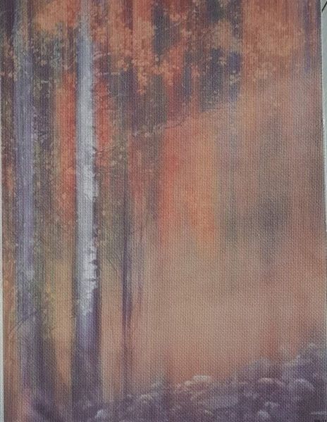 Amber Woods Designer Printed AIDA Fabric. Canvas for embroidery with an applied background  KF-1113A