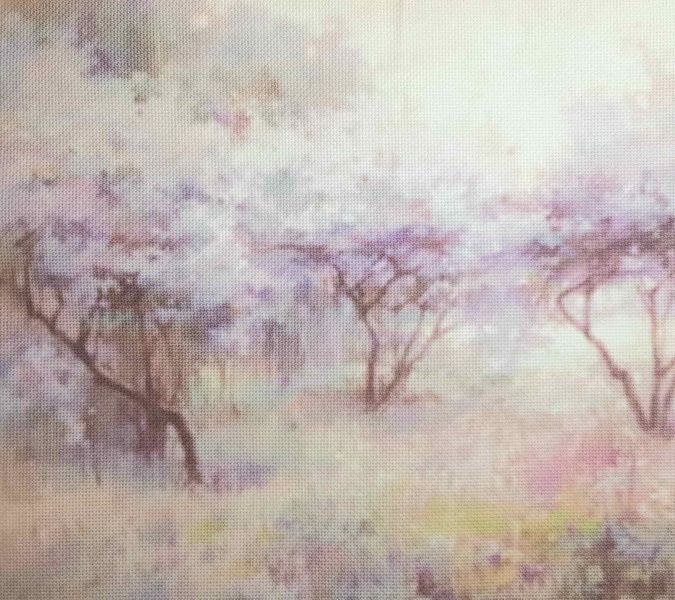 Lavender Valley Designer Printed AIDA Fabric. Canvas for embroidery with an applied background  KF-1119A