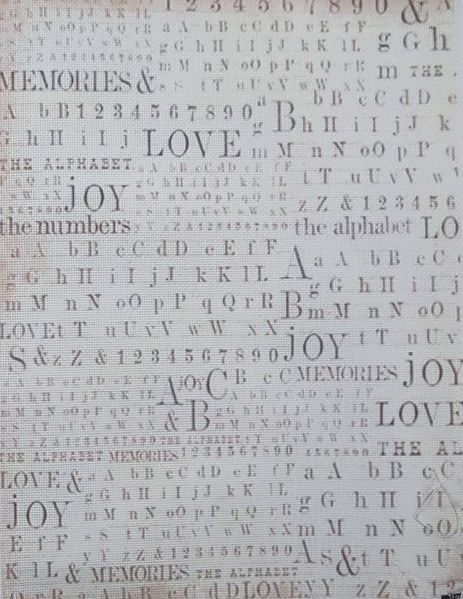 Love in Letters Designer Printed AIDA Fabric. Canvas for embroidery with an applied background  KF-1277A
