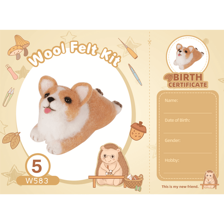Corgi Needle Felting Kit. Wizardi DIY Wool Craft Kit F07N8-W551-N5