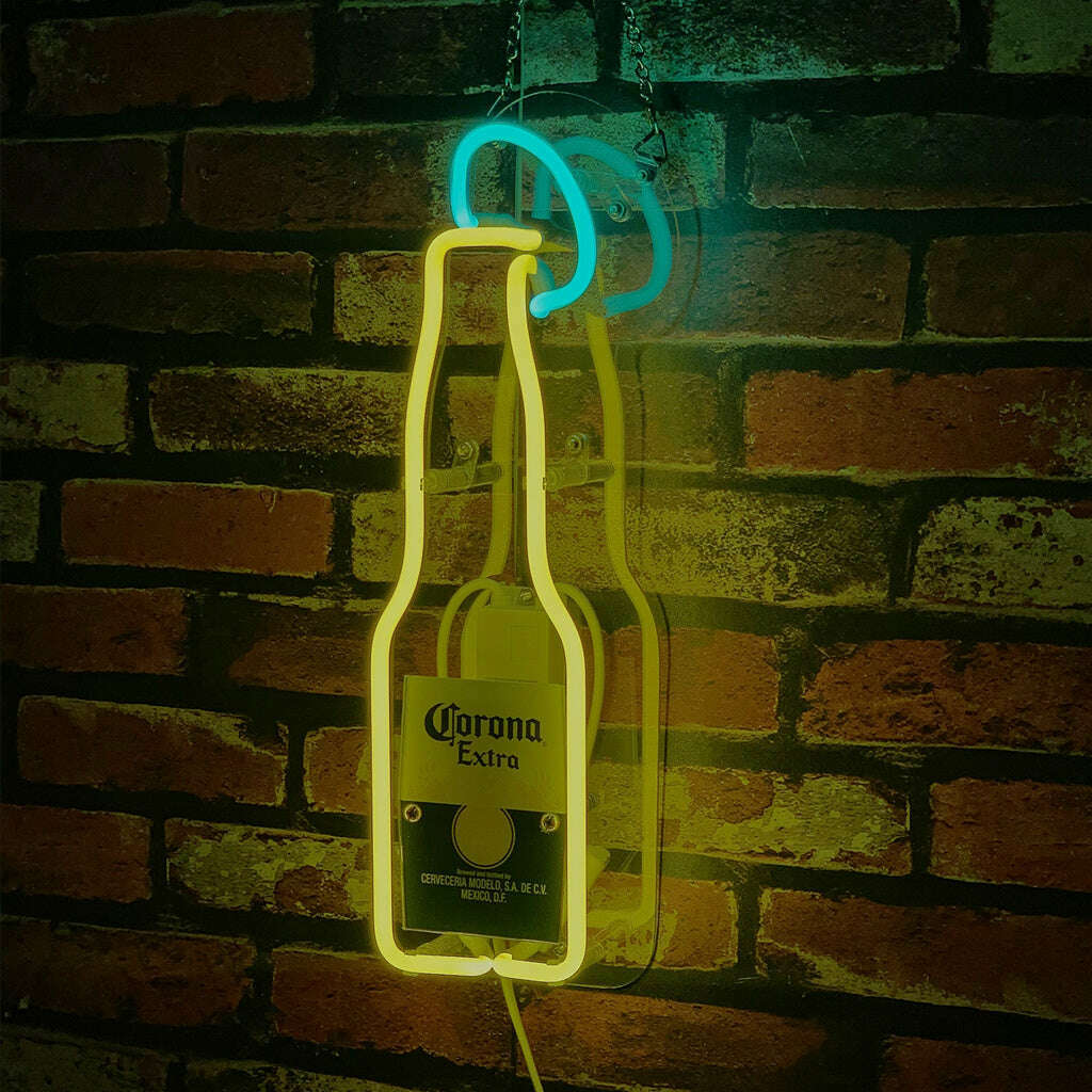 Corona Extra Bottle with Lime Neon Signs