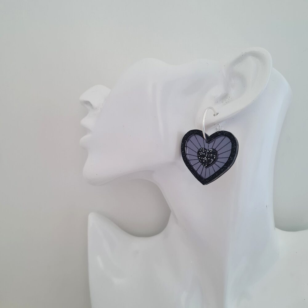 Cosmic Heart Dangle Hoop Earrings by Cherryloco Jewellery 1