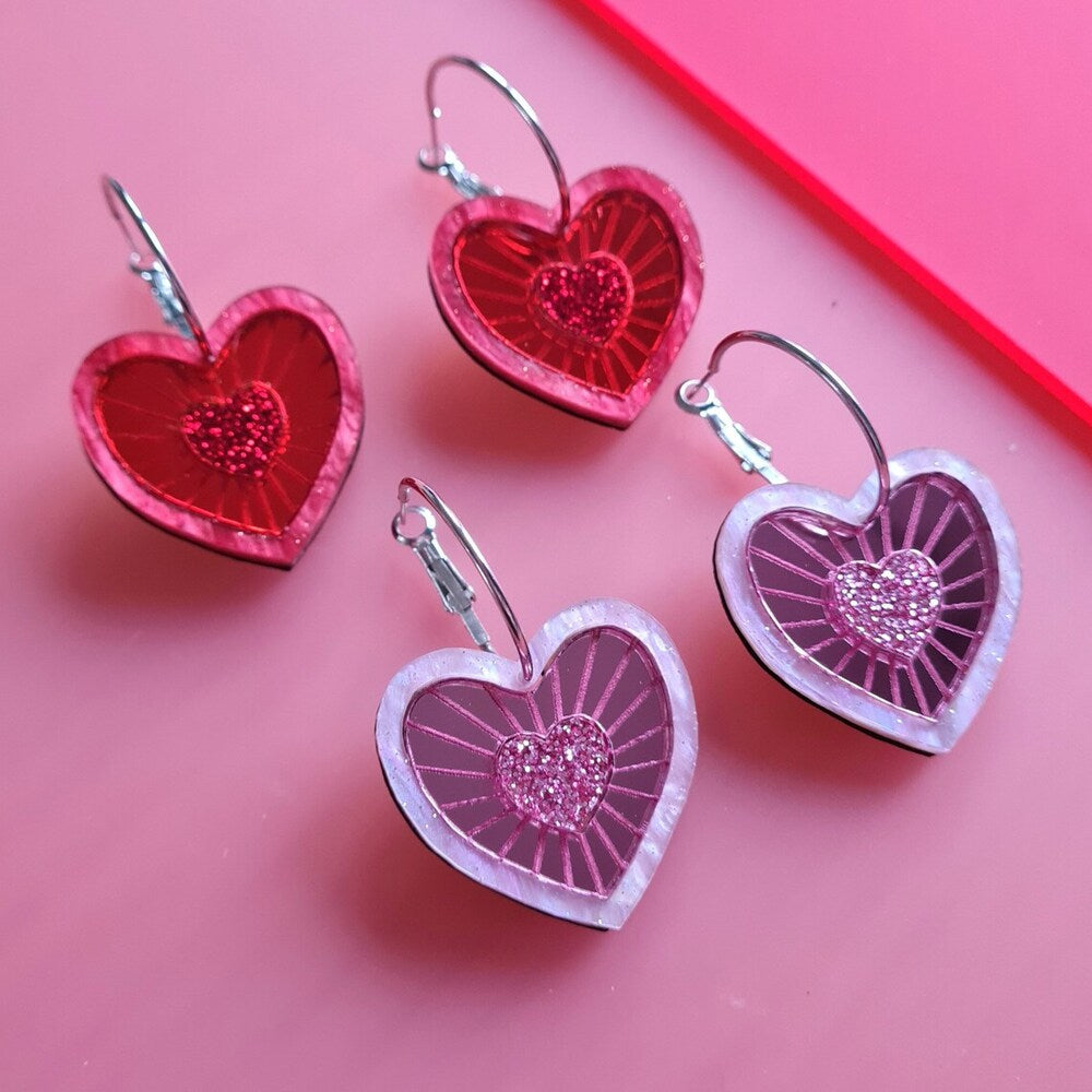 Cosmic Heart Dangle Hoop Earrings by Cherryloco Jewellery 4