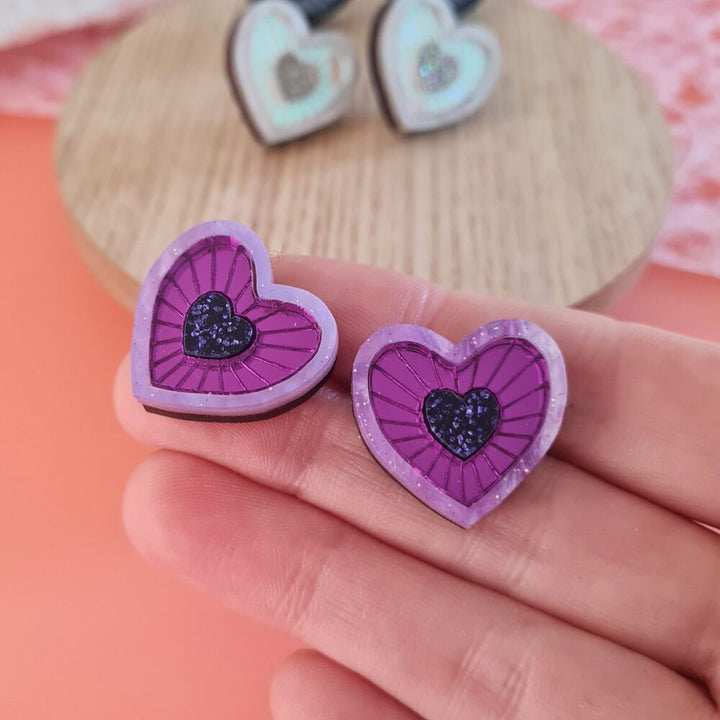 Cosmic Heart Stud Earrings by Cherryloco Jewellery 1