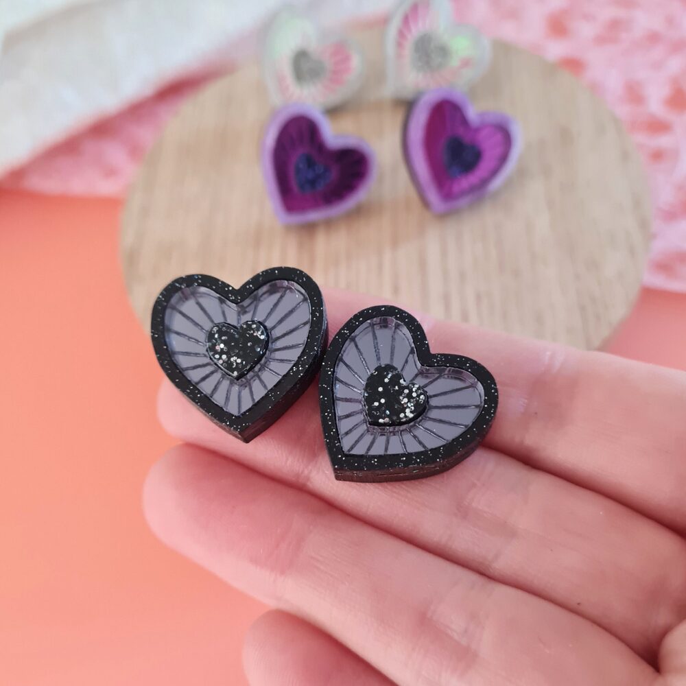 Cosmic Heart Stud Earrings by Cherryloco Jewellery 2