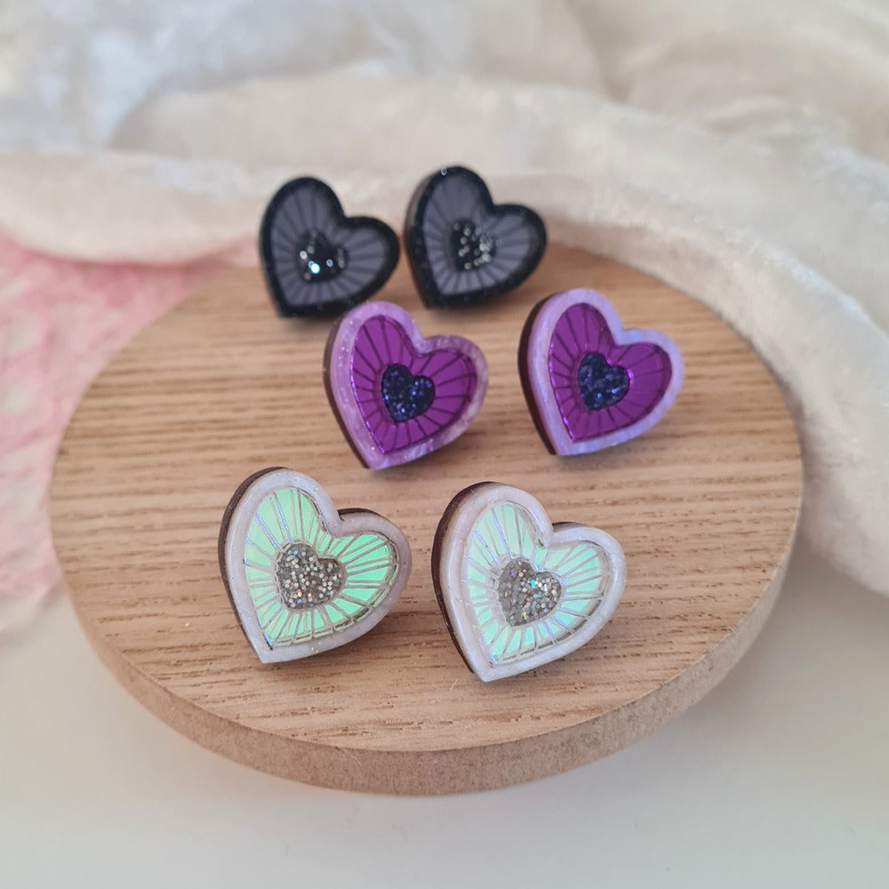 Cosmic Heart Stud Earrings by Cherryloco Jewellery