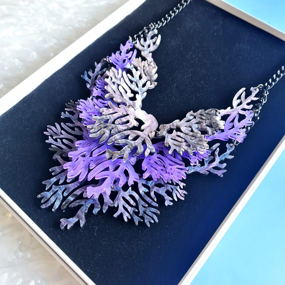 Cosmic Purple Seaweed Coral Charm Necklace by Cherryloco Jewellery 1