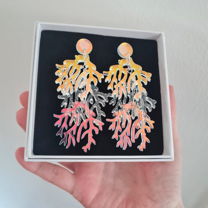 Cosmic Rainbow Seaweed Coral Charm Earrings by Cherryloco Jewellery 1