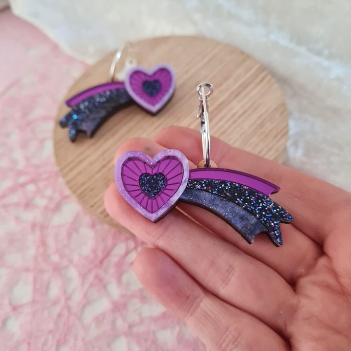 Cosmic Shooting Heart Hoop Earrings by Cherryloco Jewellery 1