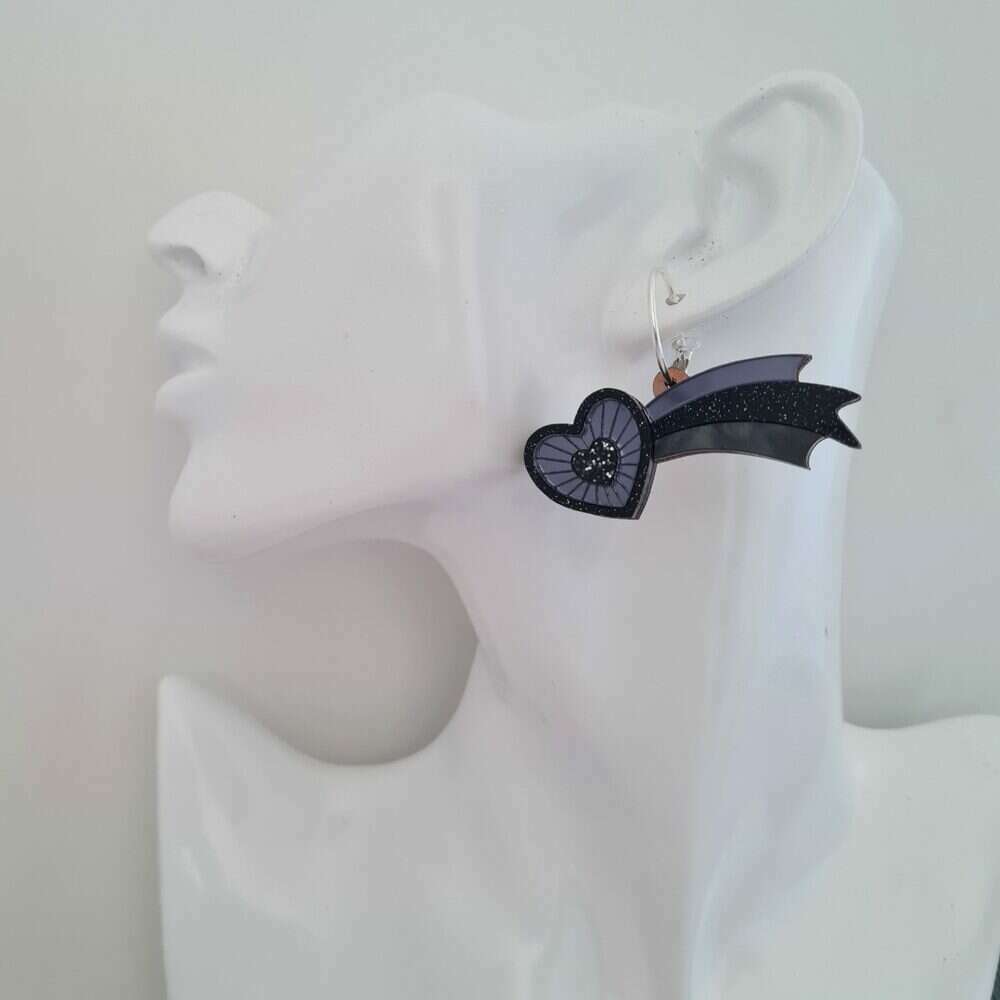 Cosmic Shooting Heart Hoop Earrings by Cherryloco Jewellery 2