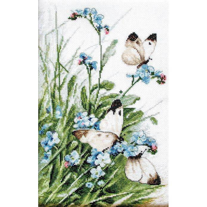 Counted Cross Stitch Kit Butterflies and bluebird flowers Leti939