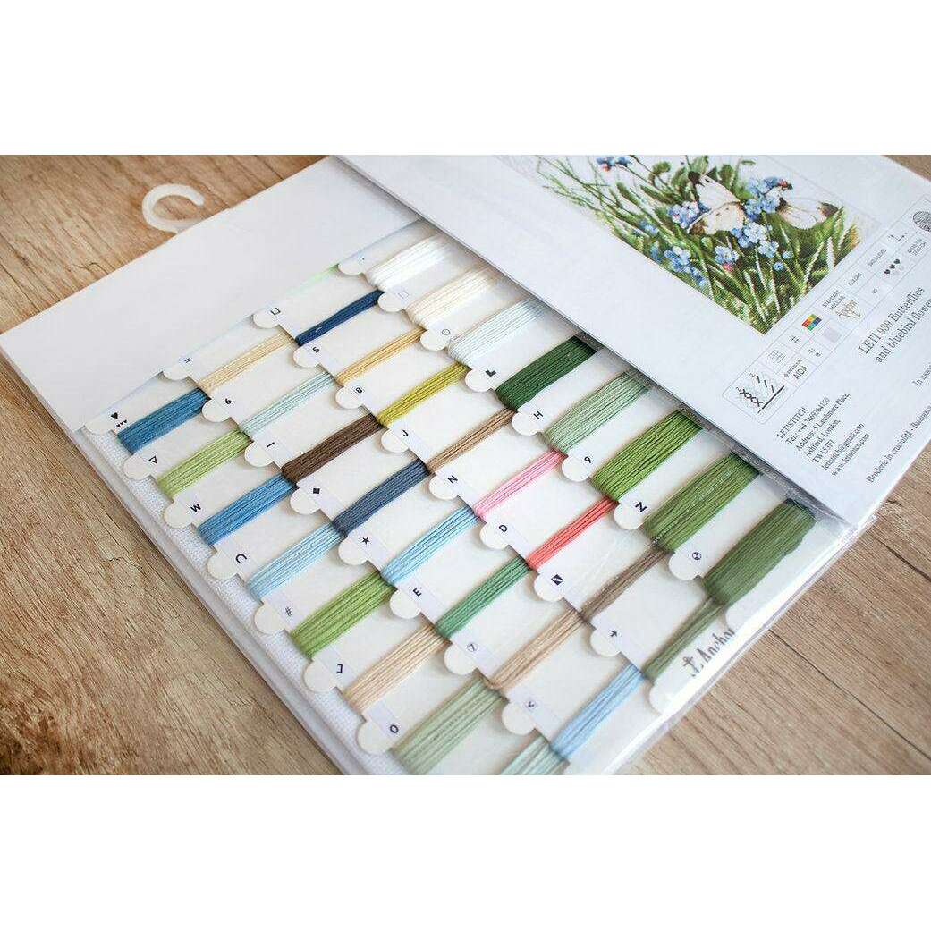 Counted Cross Stitch Kit Butterflies and bluebird flowers Leti939