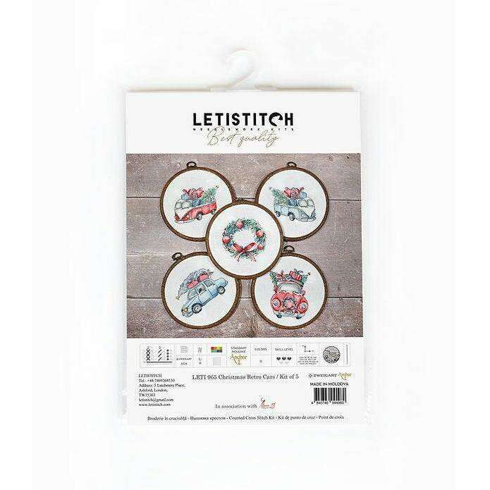 Counted Cross Stitch Kit Christmas Retro Cars / Kit of 5 Leti965