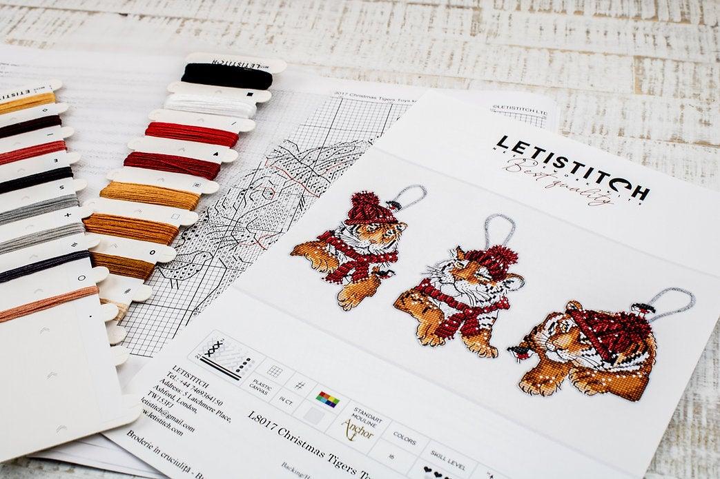 Counted Cross Stitch Kit Christmas Tigers Toys set of 3 pcs L8017