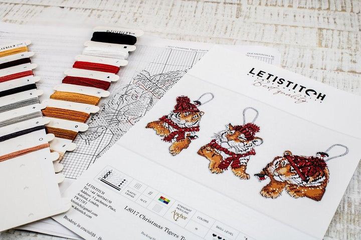 Counted Cross Stitch Kit Christmas Tigers Toys set of 3 pcs L8017