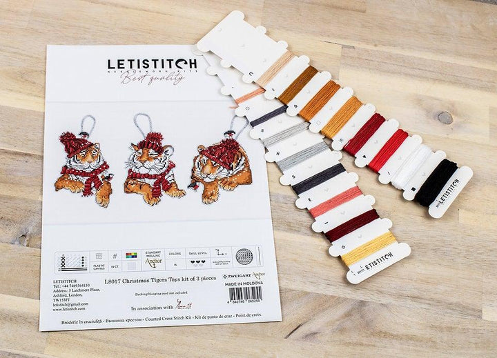 Counted Cross Stitch Kit Christmas Tigers Toys set of 3 pcs L8017