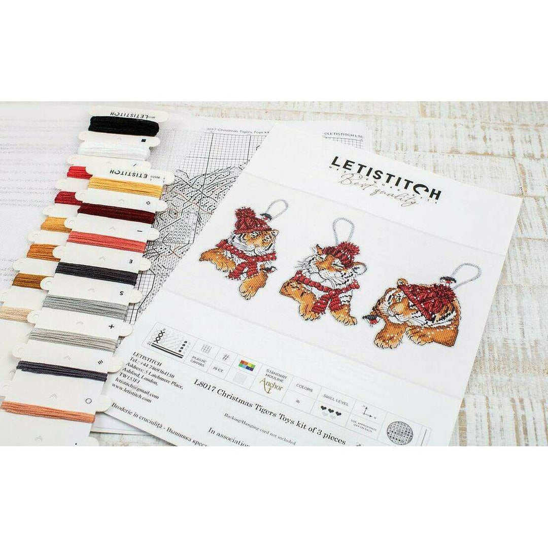 Counted Cross Stitch Kit Christmas Tigers Toys set of 3 pcs L8017