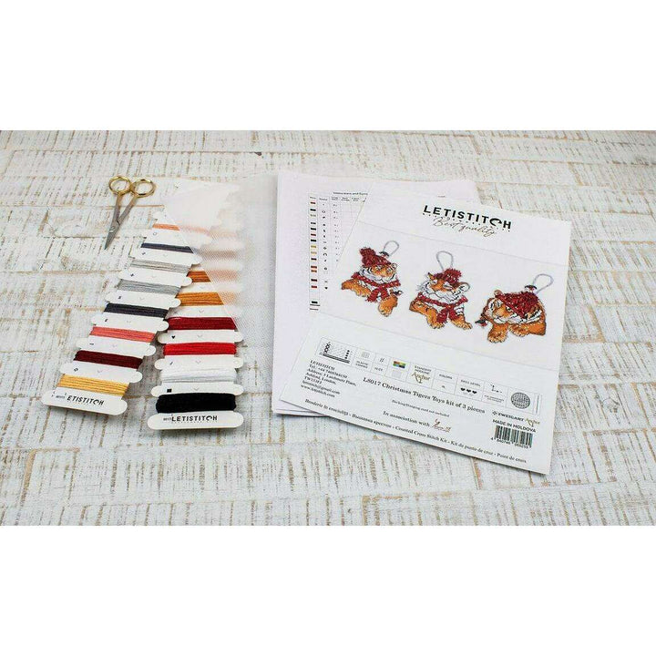 Counted Cross Stitch Kit Christmas Tigers Toys set of 3 pcs L8017