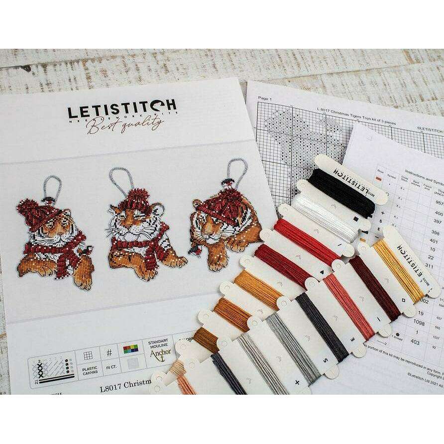 Counted Cross Stitch Kit Christmas Tigers Toys set of 3 pcs L8017
