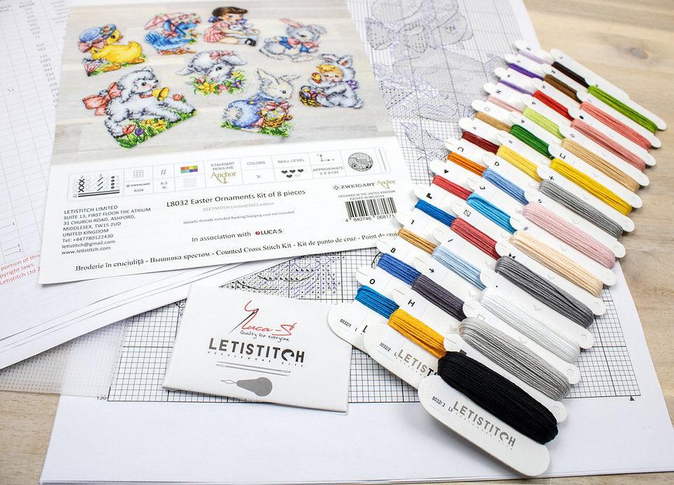 Counted Cross Stitch Kit Easter Ornaments kit of 8 pcs L8032