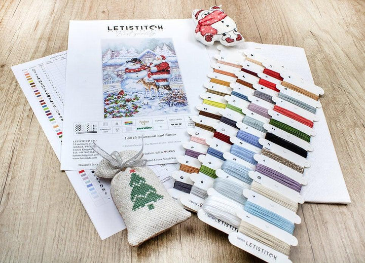 Counted Cross Stitch Kit Snowman and Santa L8015