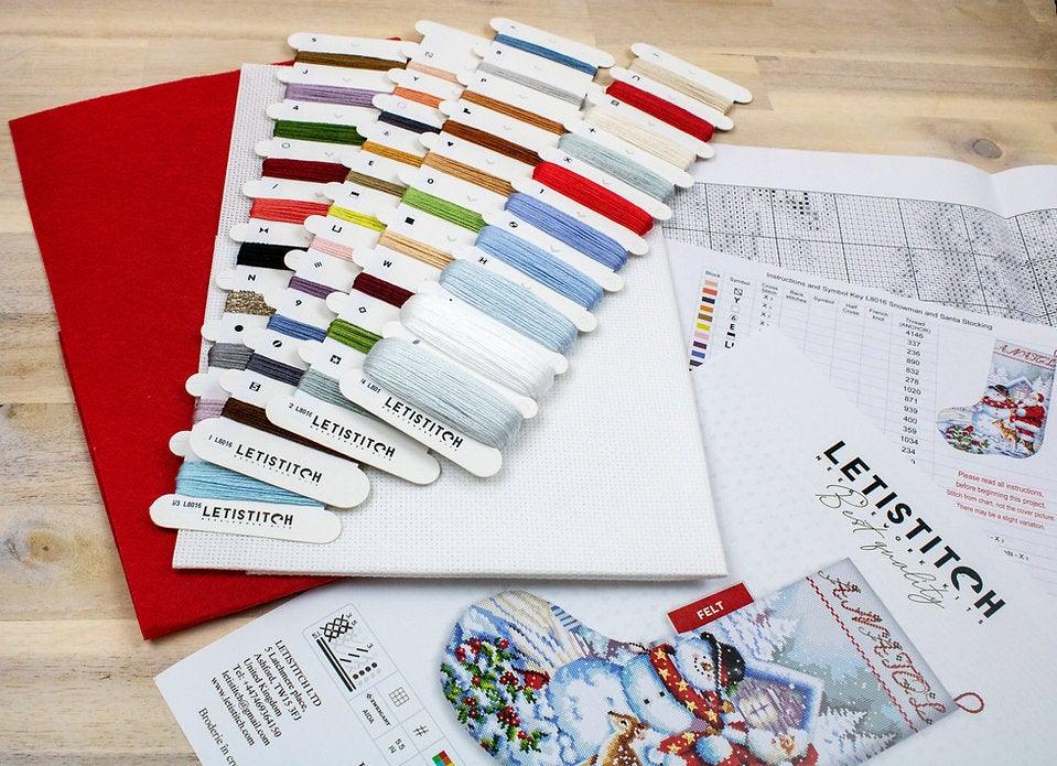 Counted Cross Stitch Kit Snowman and Santa Stocking L8016