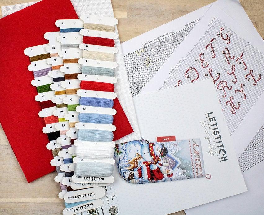 Counted Cross Stitch Kit Snowman and Santa Stocking L8016
