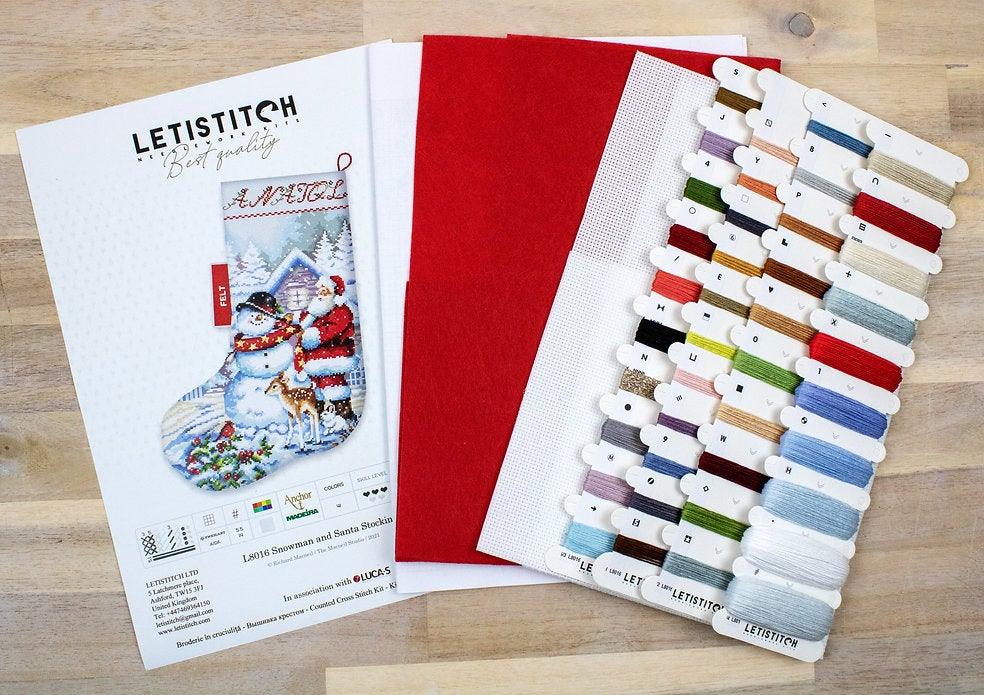 Counted Cross Stitch Kit Snowman and Santa Stocking L8016