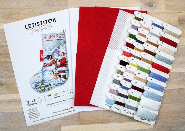 Counted Cross Stitch Kit Snowman and Santa Stocking L8016