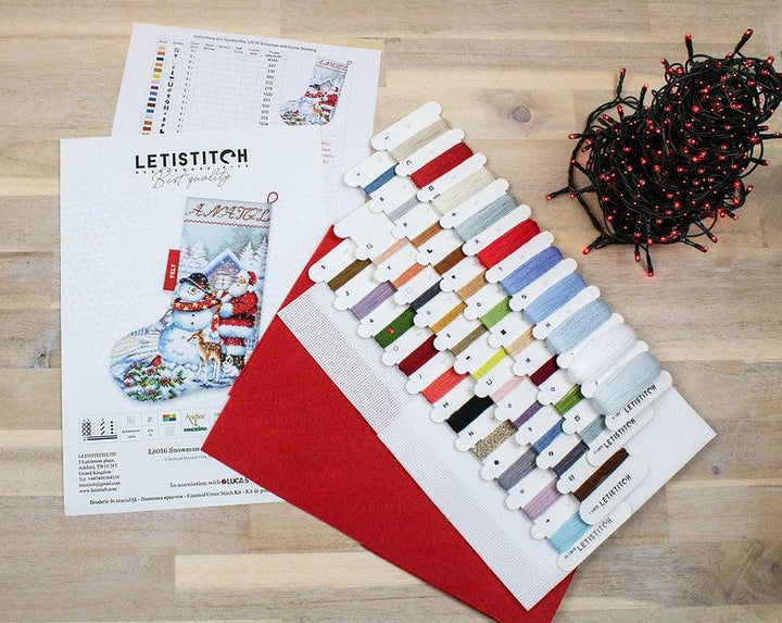 Counted Cross Stitch Kit Snowman and Santa Stocking L8016