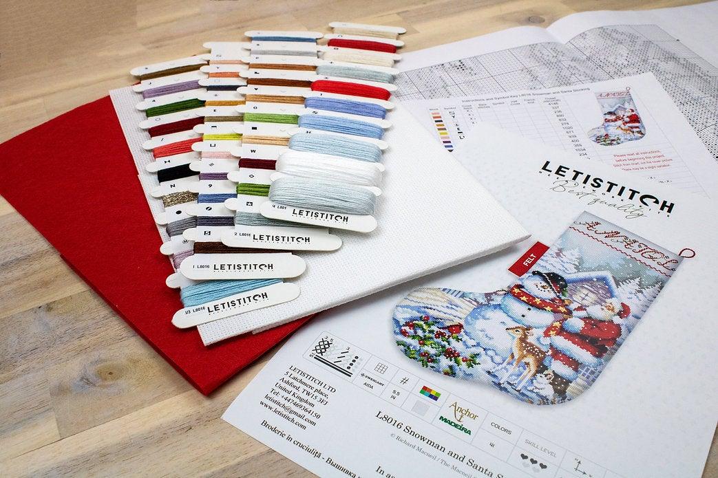 Counted Cross Stitch Kit Snowman and Santa Stocking L8016