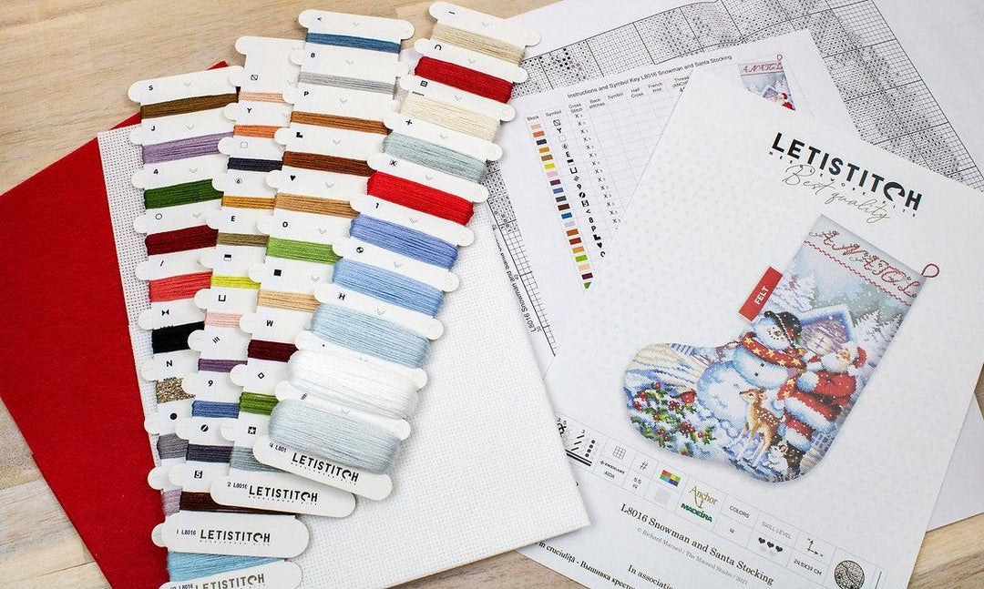 Counted Cross Stitch Kit Snowman and Santa Stocking L8016