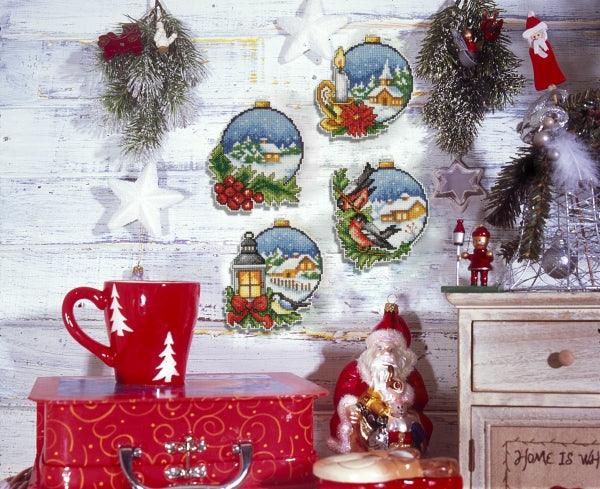 Counted cross stitch kit with plastic canvas "Christmas balls" set of 4 designs 7672