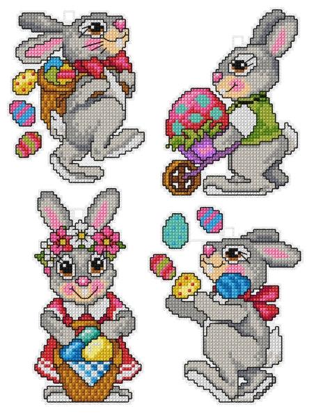 Counted cross stitch kit with plastic canvas "Easter rabbits" set of 4 designs 7666