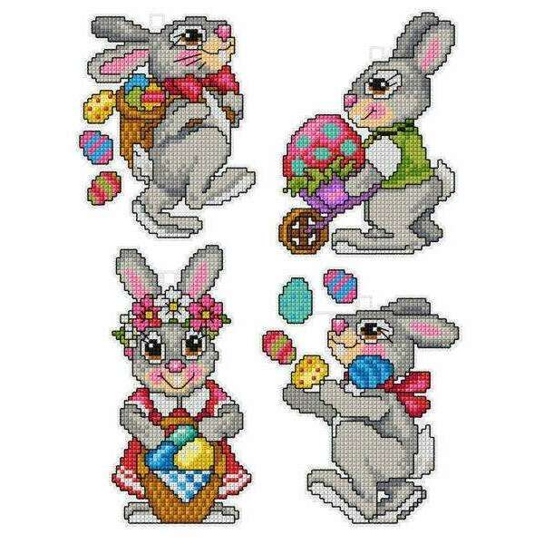Counted cross stitch kit with plastic canvas "Easter rabbits" set of 4 designs 7666