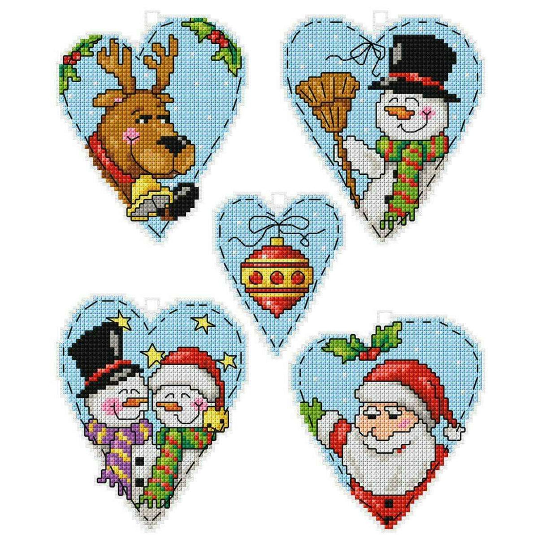 Counted cross stitch kit with plastic canvas "Hearts" set of 5 designs 7629