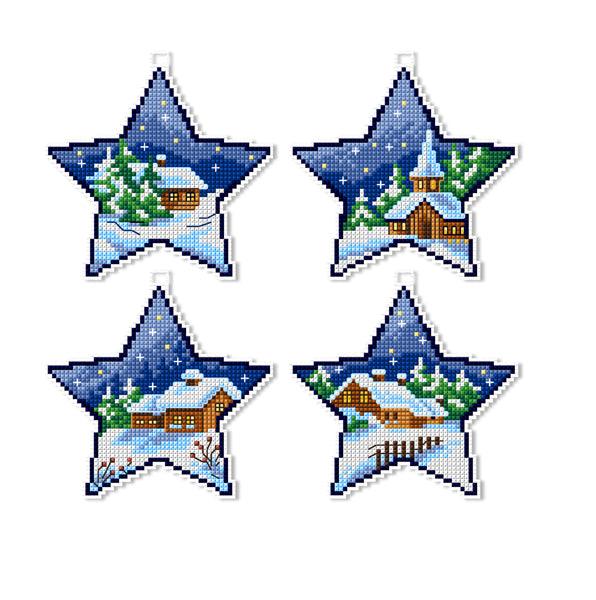 Counted cross stitch kit with plastic canvas "Winter stars" set of 4 designs 7675