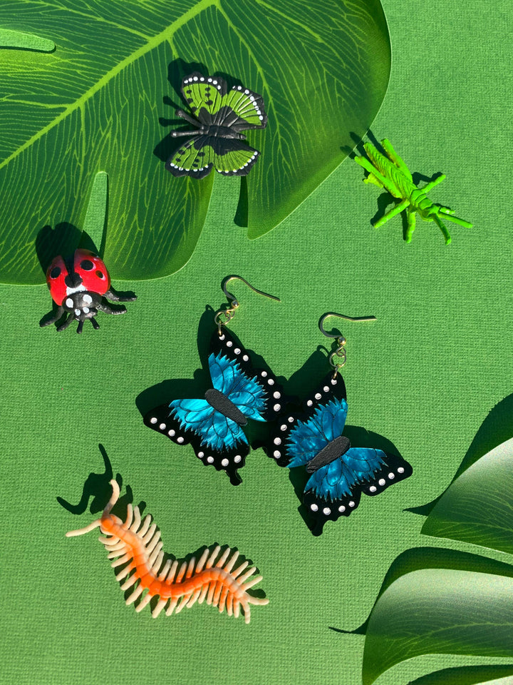Blue Morpho Butterfly Acrylic Earrings