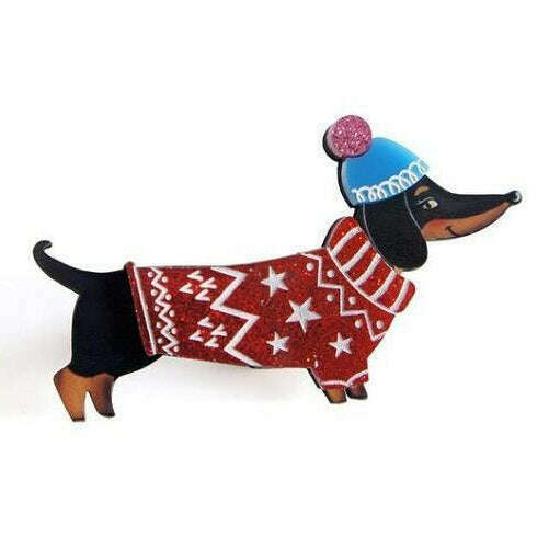 Christmas Dachshund Dog Brooch by Laliblue - Quirks!