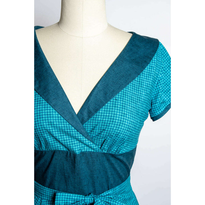 Darla Dress - Mini Houndstooth, Teal Blue