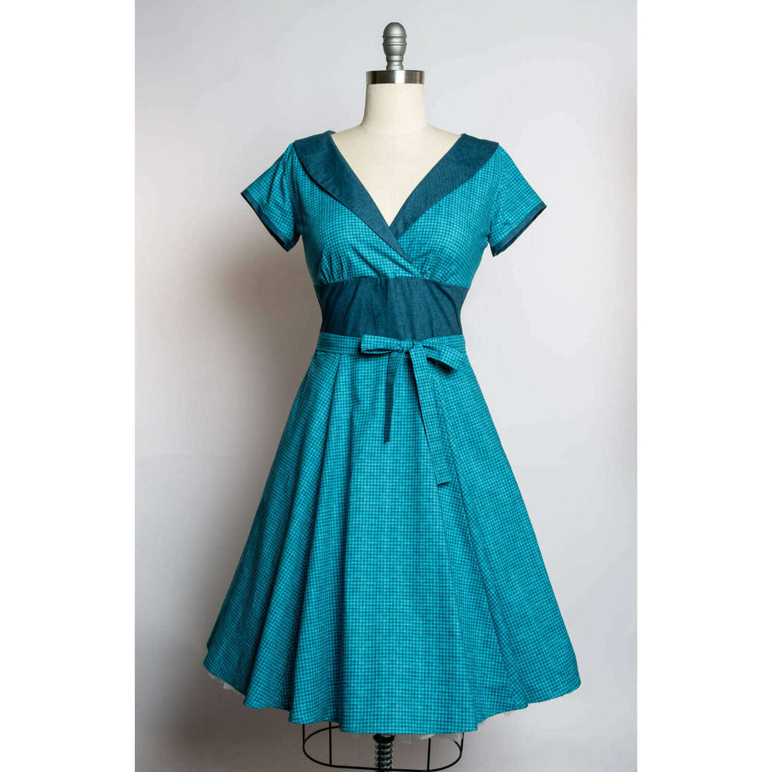 Darla Dress - Mini Houndstooth, Teal Blue