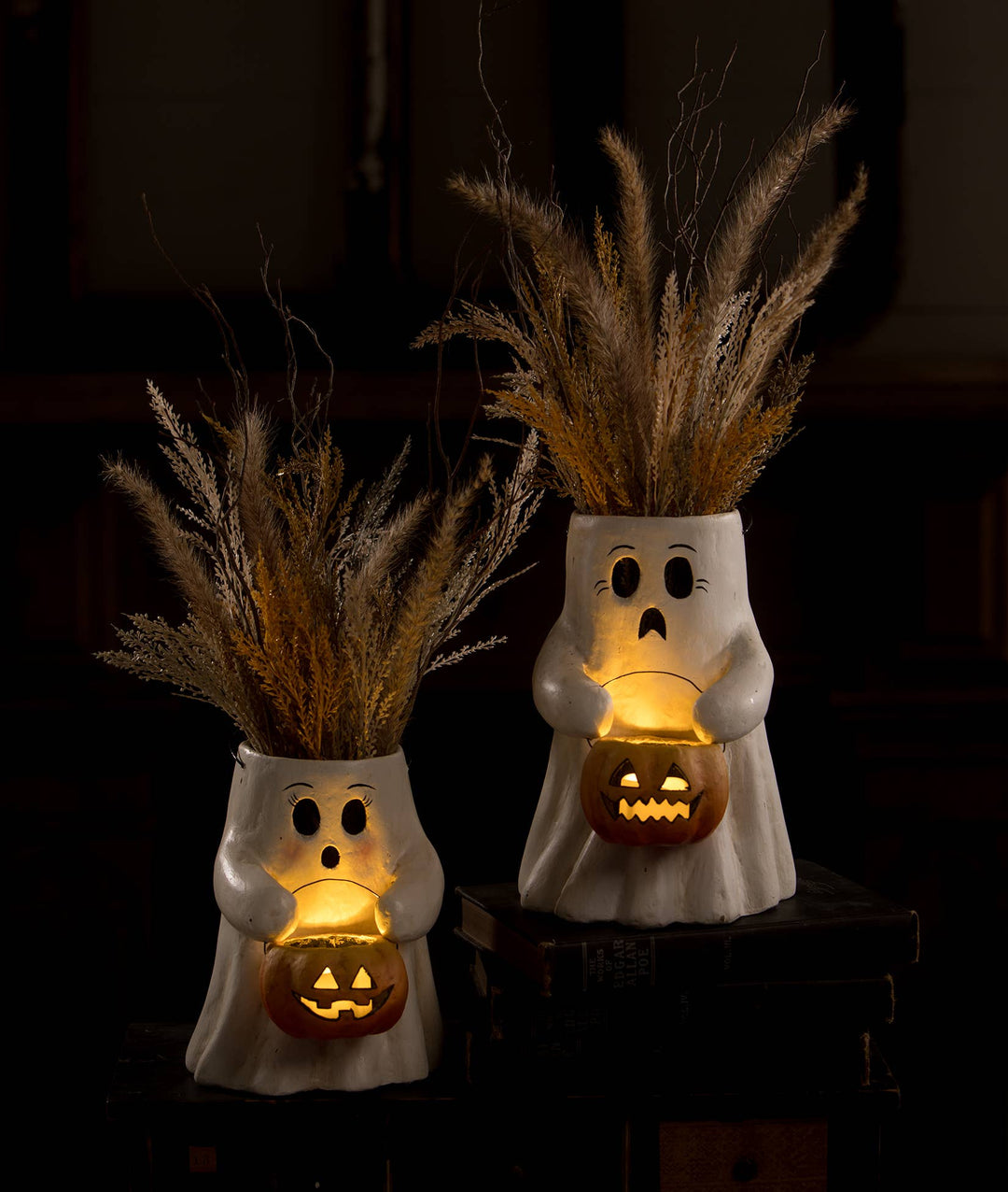 Scaredy Boo With Pumpkin Bucket Paper Mache