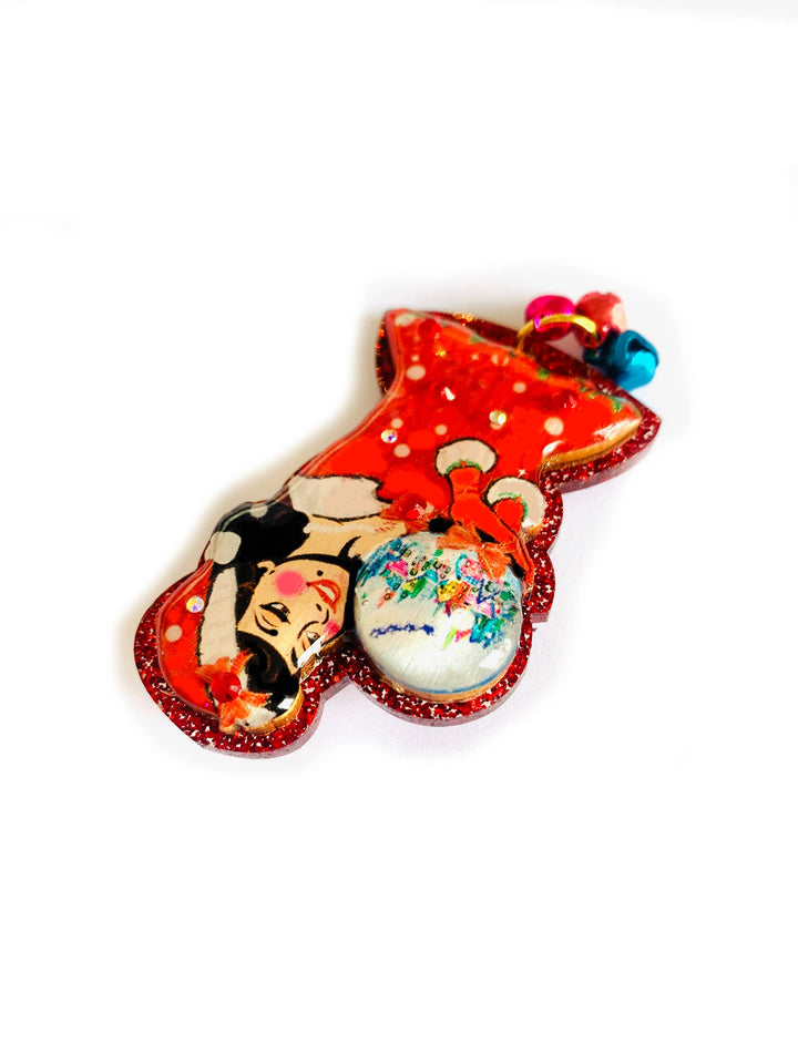 Snow Globe Christmas Girl Brooch