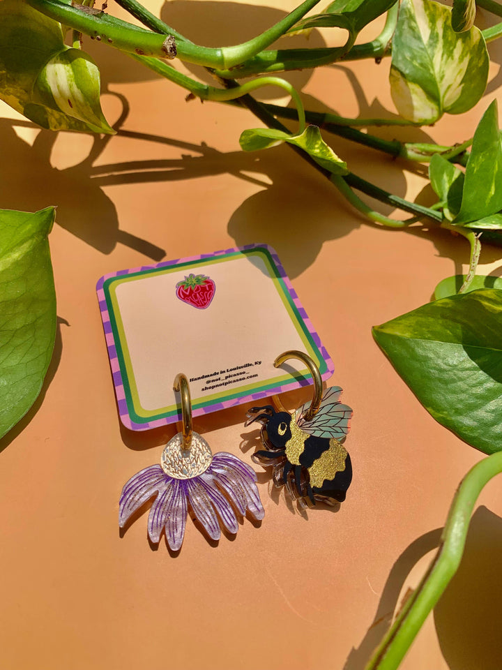 Bee and Flower Acrylic Earrings