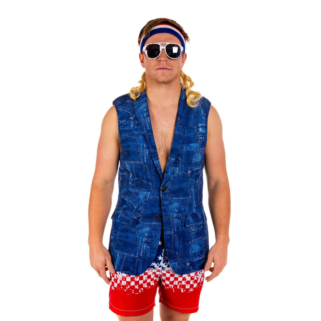 Denim's Day Off | Denim Pattern Sleeveless Blazer