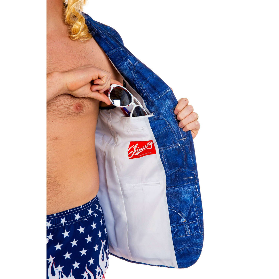 Denim's Day Off | Denim Pattern Sleeveless Blazer