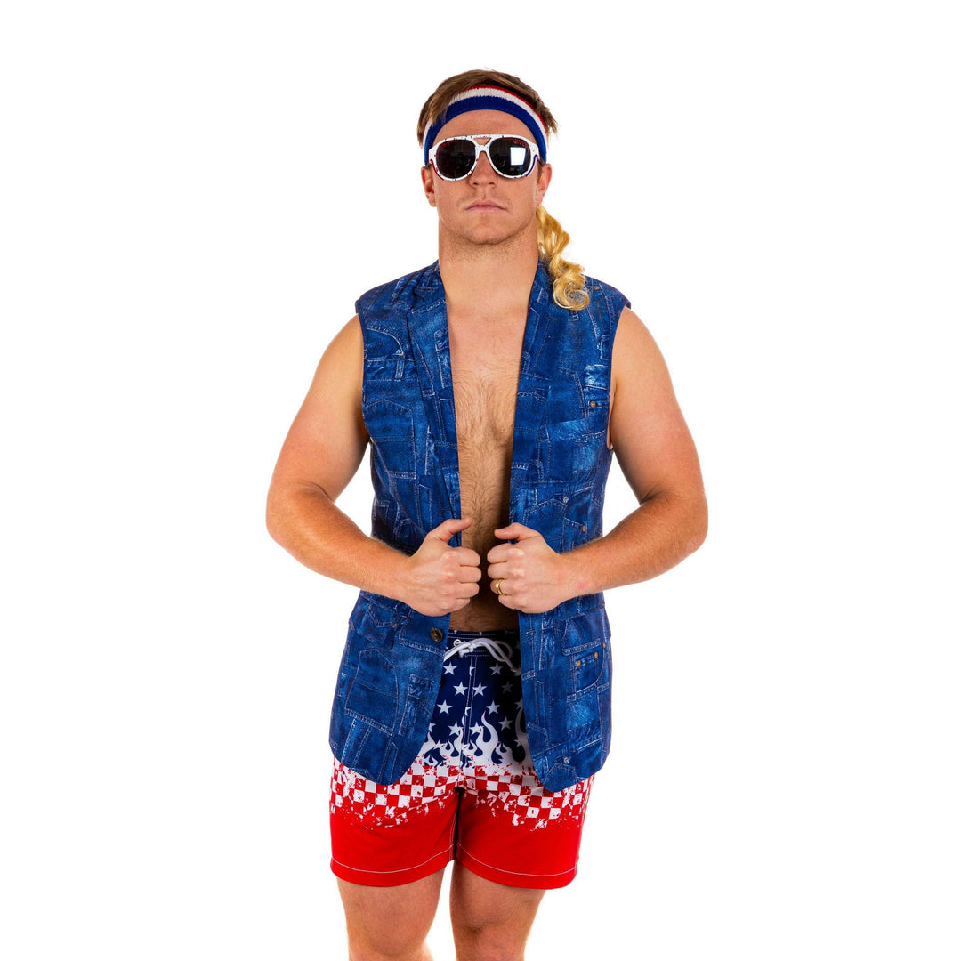 Denim's Day Off | Denim Pattern Sleeveless Blazer
