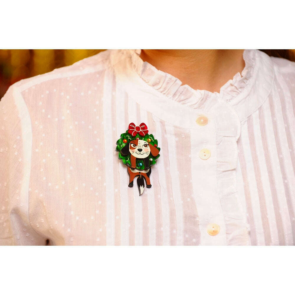 Dog in A Christmas Wreath Brooch by Laliblue – view 4