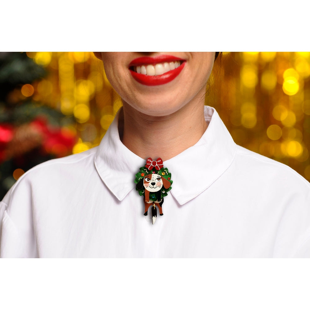 Dog in A Christmas Wreath Button Cover by Laliblue 